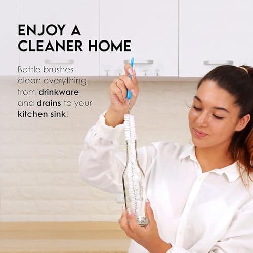 Turbo Microfiber Bottle Brush Cleaner Pack - Set of 5 Bottle Brushes for Cleaning Baby Bottles, Water Bottles, Tumblers, Wine Decanters, Flask, Bong, Vase Cleaner - One Straw Cleaner Brush