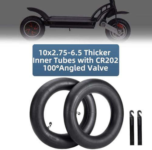 (2-Pack) 10x2.75-6.5 Thicker Inner Tubes with CR202 100°Angled Valve for Electric Scooters & Mini Bikes–Fits 70/65-65, 255x80, 10x3.0, 10x2.50, 10x2.70-6.5 Tires–Includes 2 Tire Levers