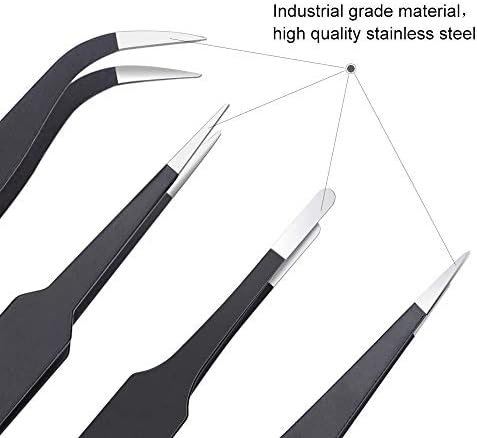 6PCS Precision Tweezers Set, Upgraded Anti-Static Stainless Steel Curved of Tweezers, for Electronics, Laboratory Work, Jewelry-Making, Craft, Soldering, etc, by kaverme.