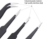 6PCS Precision Tweezers Set, Upgraded Anti-Static Stainless Steel Curved of Tweezers, for Electronics, Laboratory Work, Jewelry-Making, Craft, Soldering, etc, by kaverme.