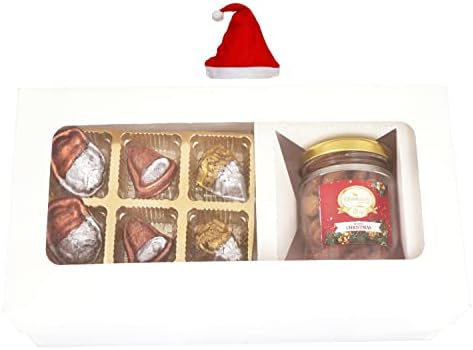 Ghasitaram Gifts Jaiccha Christmas Gifts White Christmas Hamper Box Small with Sheen Chocolates and Caramel Almond Jar