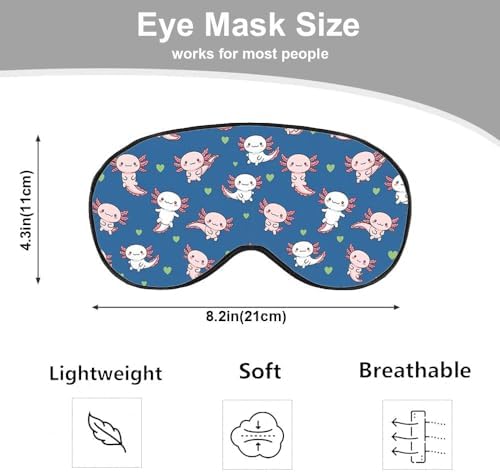 Axolotl Hawaii Sleep Eye Mask Cute Animal Heart Dot Pink Blue Silk Eye Mask Sleeping Soft Eye Shade Cover for Men Women Boy Girl Airplane Travel with Elastic Strap