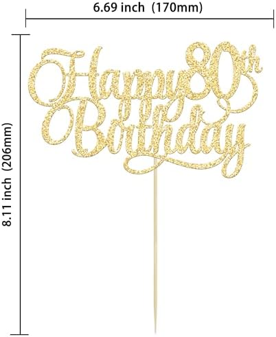 1 Pack Happy 80th Birthday Cake Topper Gold Glitter Number 80 Eighty Years Old Birthday Cake Pick Decoration For 80th Birthday Celebrating Anniversary Party Supplies