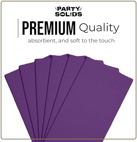 Party Solids Purple Dinner Napkins Disposable 8" x 4" Folded - 40 Pcs 2 Ply Purple Napkins Disposable Paper Guest Towels for Bathrooms, Dinners, Everyday Parties & Party Supplies