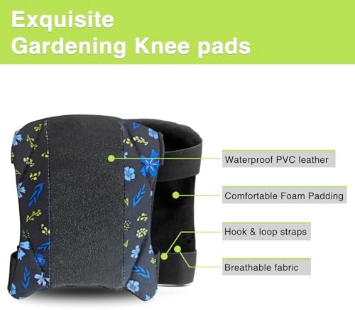 Garden Knee Pads for Women, Lightweight Waterproof KneePads for Gardening, Anti Slip Leather Foam Padding Kneeling Pads for Flooring and Carpet Cleaning, House work, Gardening Maintain, Knee Protector, Blue Flower