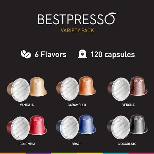 Bestpresso Coffee for Nespresso Original Machine 120 Aluminum pods Certified Genuine Espresso Variety Pack mix Flavored and Dark roast, Pods Compatible with Nespresso Original