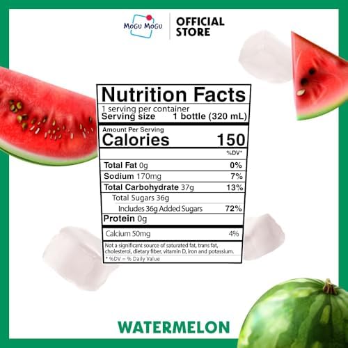 Mogu Mogu Watermelon Juice Drink with Nata de Coco (Coconut Jelly) – Chewy Fruit Beverage for Kids & Adults, 6 Pack Bottles, 10.82 fl oz Each