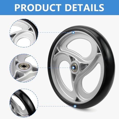 Semetall 8" Walker Wheels, 2PCS Anti-Slip Rubber Replacement Wheels for Rollators, Wheelchairs & Strollers