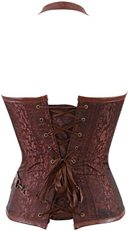Grebrafan Plus Size Faux Leather Chain Steampunk Corset for Women