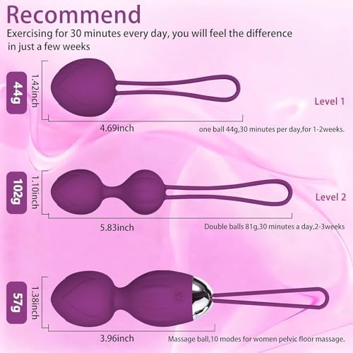 3 Kegel Balls for Women Tightening Exercise Set, Different Kegel Weights for Pelvic Floor Muscle, Pelvic Floor Trainer System for Beginners & Advance (Purple)