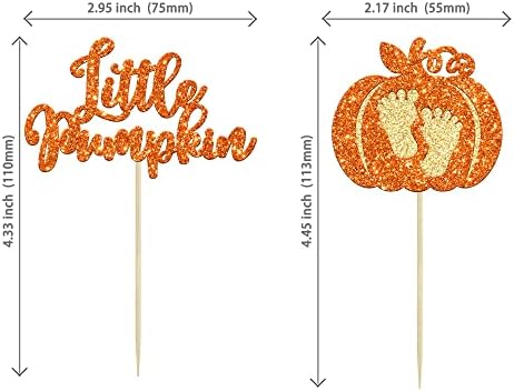 24pc Little Pumpkin Cupcake Toppers - Glitter Pumpkin Cupcake Picks - Baby Shower Decorations - Fall Harvest Theme - Kids Birthday Party Supplies