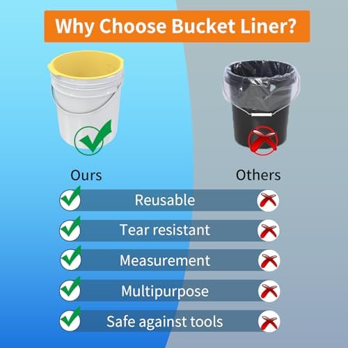 5 Gallon Silicone Bucket Liner - Reusable Measuring Mixing Liner for Concrete, Mortar, Grout, Paint - Food Grade Non-Stick with Measurement Marks - Easy to Clean & Durable (Yellow)