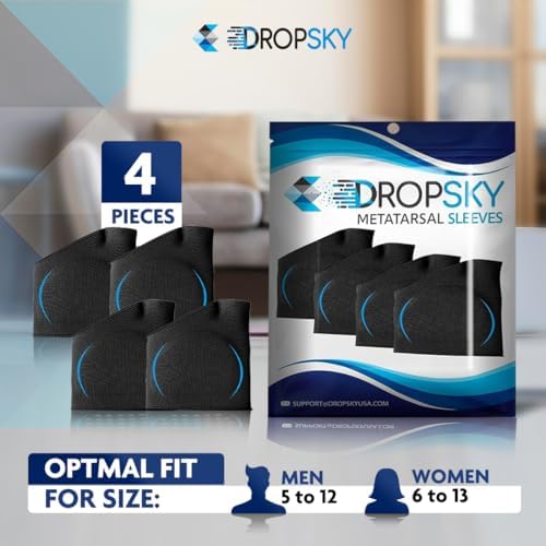 Dropsky Metatarsal Pads for Women and Men – 4 Packs – Gel Metatarsal Foot Pads, Ball Foot Cushion, Adjustable & Non-Slip Pads for Pain Relief, Metatarsalgia Insoles, Morton’s Neuroma - Black