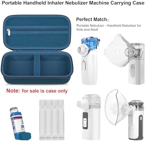 Elonbo Carrying Case for Portable Handheld Inhaler Nebulizer Machine for Adults and Kids, Asthma Inhaler Travel Case, Handheld Mesh Atomizer Machine Holder, Inhaler Spacer Bag, Dark Blue