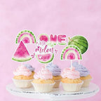 24Pcs Watermelon Cupcake Toppers One in A Melon Themed Cake Treat Picks for Baby Watermelon First Birthday Party Supplies