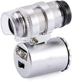 60X Pocket Microscope Portable Mini Microscope Handheld Jewelry Magnifier Loupe Glass LED Light Magnifying Microscope