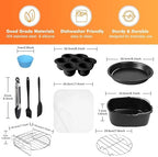 Air Fryer Accessories for Cosori, 10 Piece Square Accessories for COSORI 5.8 QT 6.0 QT, Instant Vortex Plus 6QT and Larger Air Fryers, Including Cake & Pizza Pan, Rack & Skewer, Egg Bite Mold, etc.