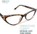 2SeeLife Small Cat Eye Reading Glasses for Women – Narrow-Medium Fit, Sturdy Frame, Spring Hinges, Premium Funky Readers, Brown Tortoise, +2.25