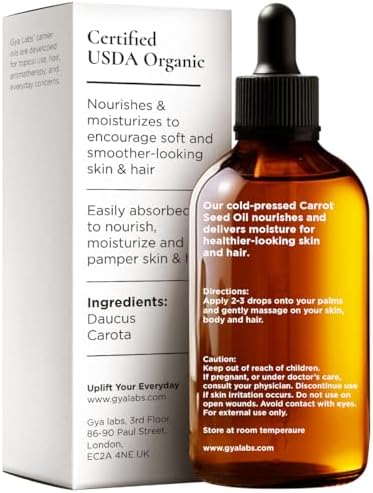 Gya Labs USDA Organic Carrot Seed Oil - 1 Fl Oz - Carrier Oil for Hair, Skin, Face, Scalp & Body Massage