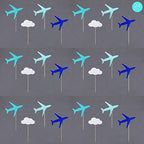 Gexolenu 24 Pcs Blue Airplane Cupcakes Toppers Glitter Double-Sided Cloud Plane Cupcake Picks For Baby Shower Decorations Wedding Anniversary Kids Birthday Party Supplies