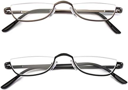 Half Frame Reading Glasses, Half Metal Moon Readers for Women Men 2 Pairs 1.50