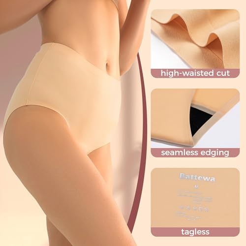 BATTEWA Incontinence Underwear for Women Washable, Leak Proof Underwear High Absorbency, Bladder Leak Underwear Protective Briefs, Seamless Panties 50ml, 3 Pack (Beige, Large)