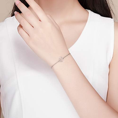 925 Sterling Silver Chain Bracelet with Cat Love Heart Charm Adjustable Plated Gold Bracelets with Chain Length 6.5in-7.9in, Best Jewelry Gifts for Women Cat Lovers