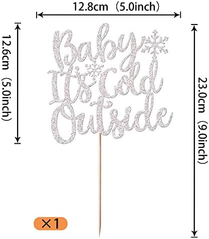 Rsstarxi 1Pack Snowflake Cake Topper Winter Baby It's Cold Outside Cake Pick Baby Shower Cake Decorations for Snowflake Theme Kids Birthday Christmas Party Silver