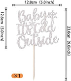 Rsstarxi 1Pack Snowflake Cake Topper Winter Baby It's Cold Outside Cake Pick Baby Shower Cake Decorations for Snowflake Theme Kids Birthday Christmas Party Silver