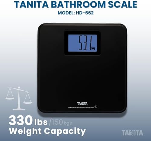 Tanita HD-662 Digital Weight Scale (Black) - Japan Technology Bathroom Scale with 330 lb Weight Capacity - 2" Blue Backlit Large LCD Display - Accurate, Durable, Step-On Operation