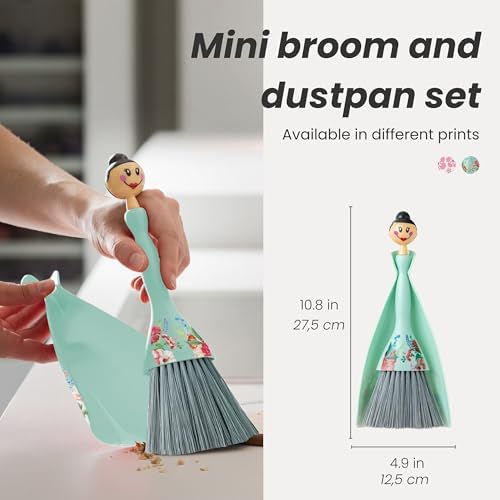Vigar Mini Broom and Dustpan Set, Small Broom and Dustpan Set for Dust, Pet Hair, Car, and Crumb, Perfect for Home and Camping Essentials, Turquoise