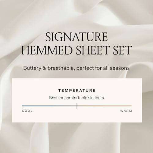 BOLL & BRANCH Signature Hemmed Sheet Set - Full, Mineral - Luxury 100% Organic Cotton - Includes 1 Flat, 1 Fitted, 2 Pillowcases - Buttery Soft