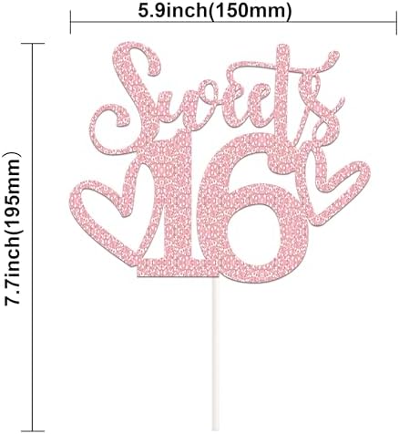 1 Pc Happy Sweet 16 Cake Topper Glitter Sweet 16 Party Decorations Happy 16th Birthday Decorations for Girls Rose Gold 16th Birthday Party Supplies