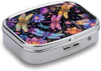 Metal 2 Compartment Pill Organizer Travel Friendly Portable Compact Pill Box Cute Pill Case,for Pocket Wallets Daily Portable Medicine Vitamin Tablet Storage (Painted Dragonfly)