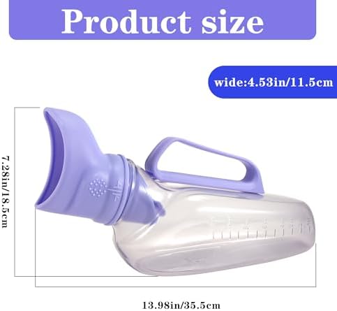 Female Urinal for Women 1200ml – Portable Pee Bottle with Soft Rubber Funnel & Spill-Proof Lid, Bed Pan for Elderly, Patients, Travel, Camping, Bedside Use (Purple)