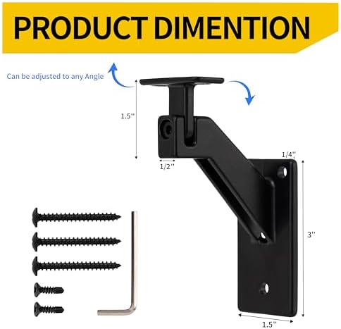 11Feet Matte Black Handrails Kit for Indoor Outdoor Stairs，Modern Aluminum Handrail Set,2" X1" Grab bar,Adjustable 304 Stainless Steel Brackets Included，Rust Free
