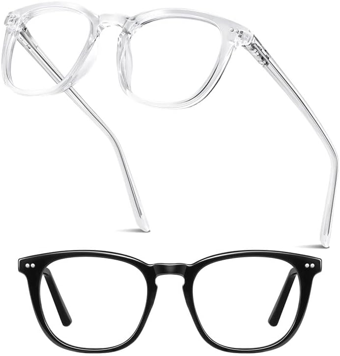 Blue Light Glasses for Men and Women, Classic Rectangular Frame for Gaming and Computer Use, Ink Black+Glass Frost