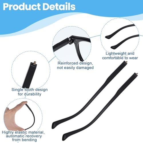 1 Pair Glasses Arm Replacement, Black Eyeglasses Repair Kit with Screws Washers Screwdriver Nose Pads Eyeglass Arms Replacement Temple Arms 6mm for Glass Sunglasses Convex Single Teeth 1.2mm