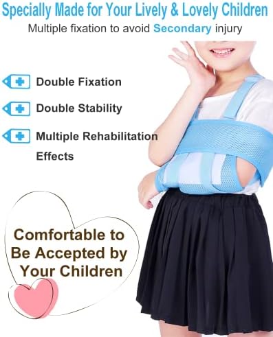 Medical Kids Arm Sling, Breathable, Soft & Comfort, Adjustable, Toddler Children Pediatric Rotator Cuff, Elbow Support for Broken, Fractured Arm & Shoulder Injury, Immobilizer Band (Blue)