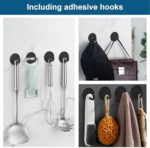 Diesisa Razor Holder 304 Stainless Steel for Shower + Adhesive Sticky Heavy Duty Waterproof Wall Hooks, Premium for Hanging Towels, Coat, hat (2+2 Pack) - Black