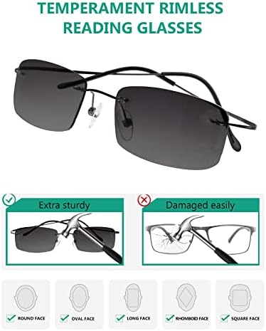 Eyekepper Titanium Rimless Reading Sunglasses Sunshine Readers Women Men +2.5