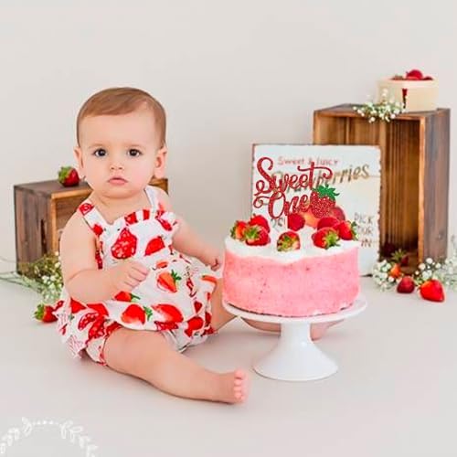 Rsstarxi 1 Pack Sweet One Cake Topper, Berry First Birthday Cake Topper, Sweet Fruit Theme 1st Birthday Cake Pick for Baby Shower Strawberry Party Cake Decorations