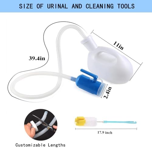 Urinal for Men, 2000ML Unisex Urinal Bottle Reusable Plastic Large Pee Bottle with Hose Screw Lid Clean Brush Thick Female Potty Container Jar for Car Home Toilet Travel Camping