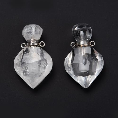 2pcs Natural Stone Crystal Perfume Bottle Pendant Gemstone Essential Oil Hanging Diffuser Vial Ornament for Necklace Jewelry Making