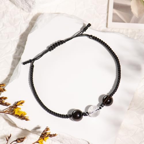 Protection Bracelet, AuraKnots Crystal Bracelets, 3-Pack for Wealth, Emotional Healing & Protection, Adjustable Hand-Knotted Bracelets with Natural Gemstones for Women & Men
