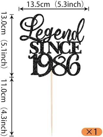 Rsstarxi 1 Pack Legend Since 1986 Cake Topper Glitter Forty Cheers to 40th Birthday Cake Decorations for Happy 40th Men and Women Birthday Wedding Anniversary Party Cake Decorations Black