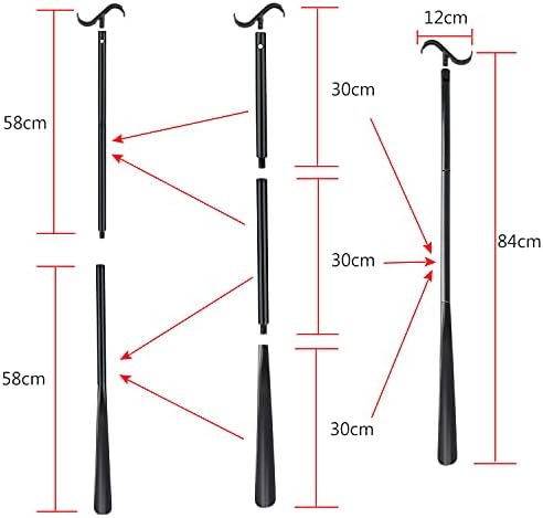 35" Long Dressing Stick with Shoe Horn with Sock Removal Tool, Adjustable Extended Dressing Aids for Shoes, Socks, Shirts and Pants