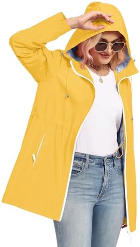 TCOT Rain Jacket Women Lined Raincoat Waterproof Windbreaker Jackets Hooded Raincoats Long Trench Coat