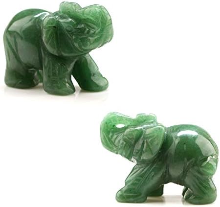 Carved Healing Crystals Gemstones Elephant Statue Figurine Collectible Decor 1.5 inches (Green Aventurine)