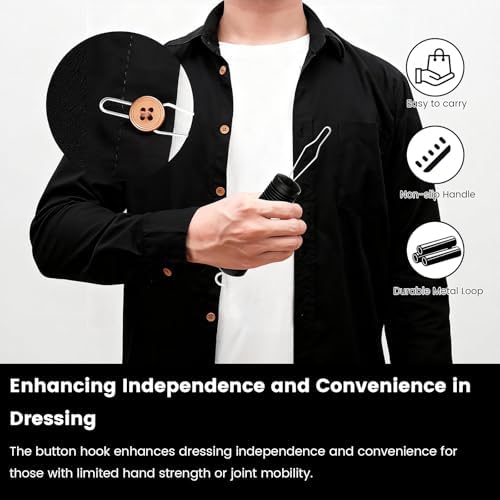 Button Hook & Zipper Pull Assist Device - One-Hand Buttoning Aid for Seniors and Arthritis